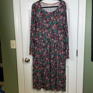 Boden Abigail Jersey long sleeve black floral confetti midi dress sz 16/18L